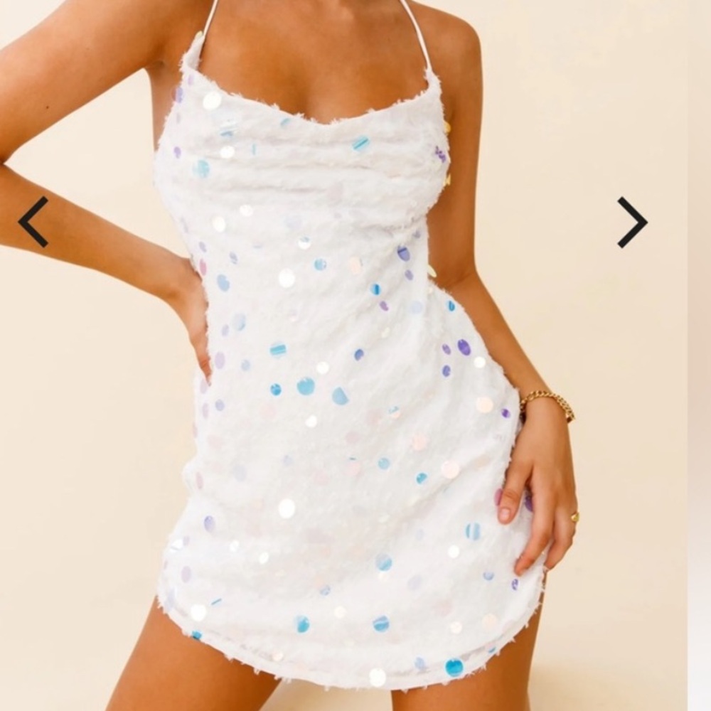 Angel Biba white sequin dress